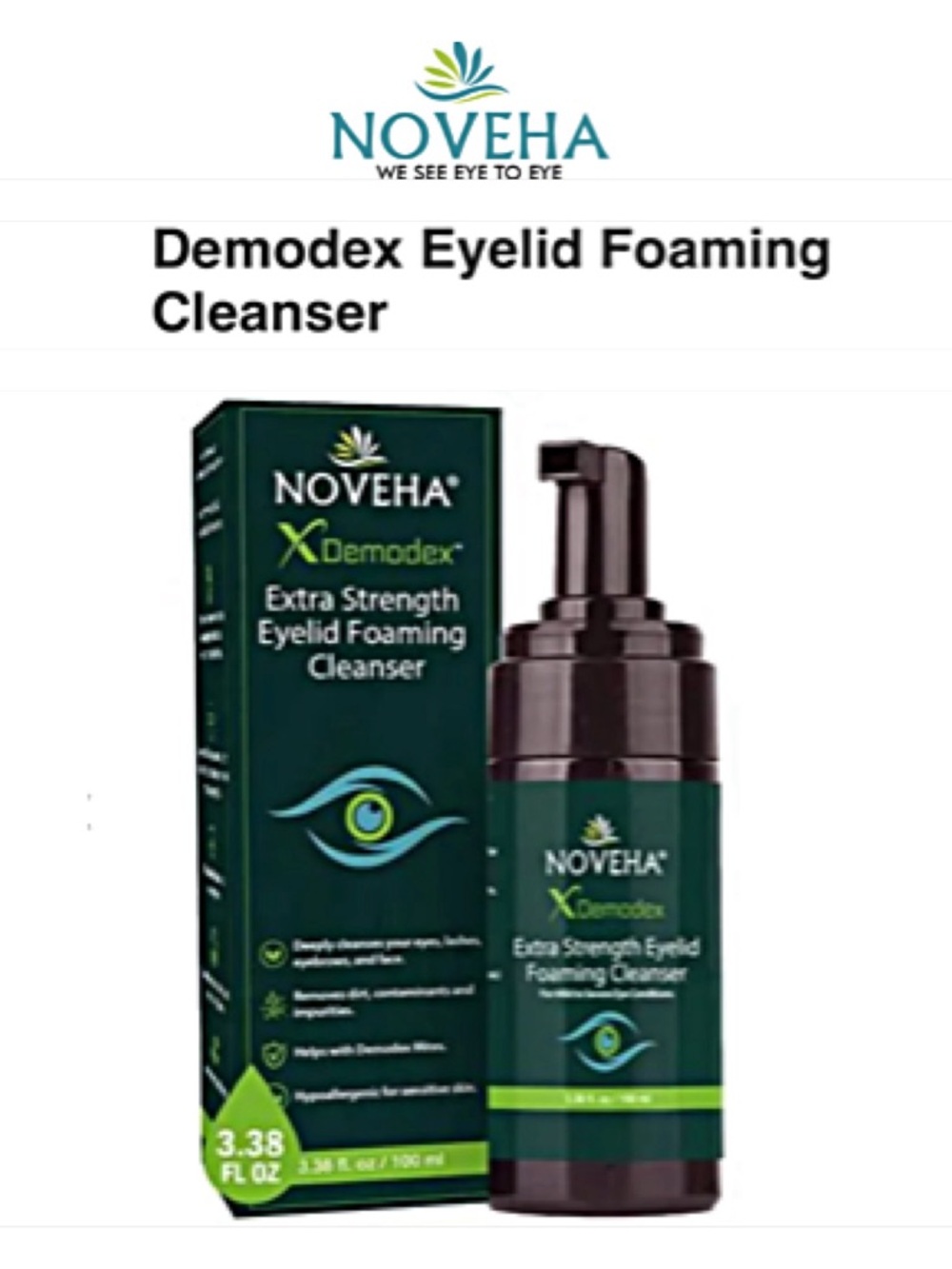 Foaming Face Cleanser Tea Tree Oil NEW Noveha Eyelids Demodex